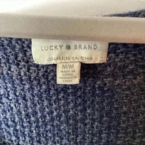 Lucky Brand Navy Blue cotton V Neck Mesh knit Top Pullover Size Medium - Picture 3 of 8